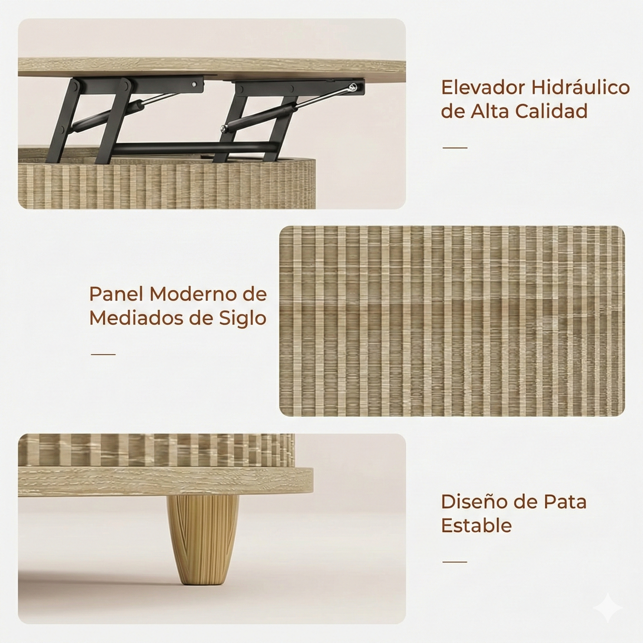 Mesa De Centro Redonda Elevable Madera Con Almacenamiento